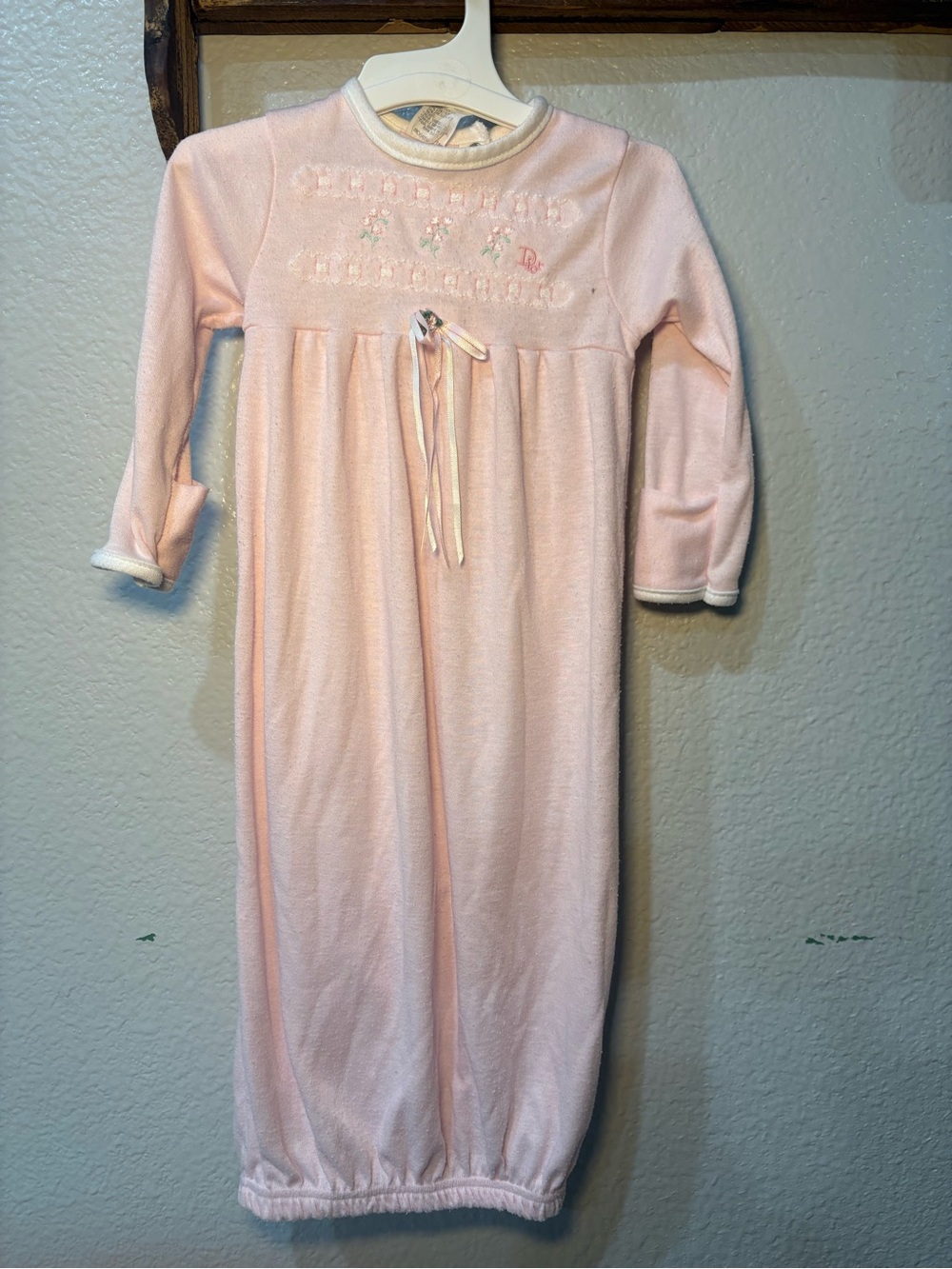 Vintage Dior Baby Smocked Embroidered Gown Size Newborn Pink